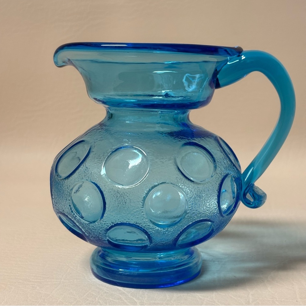 Vintage Mini Blue Glass Coin Dot Pitcher